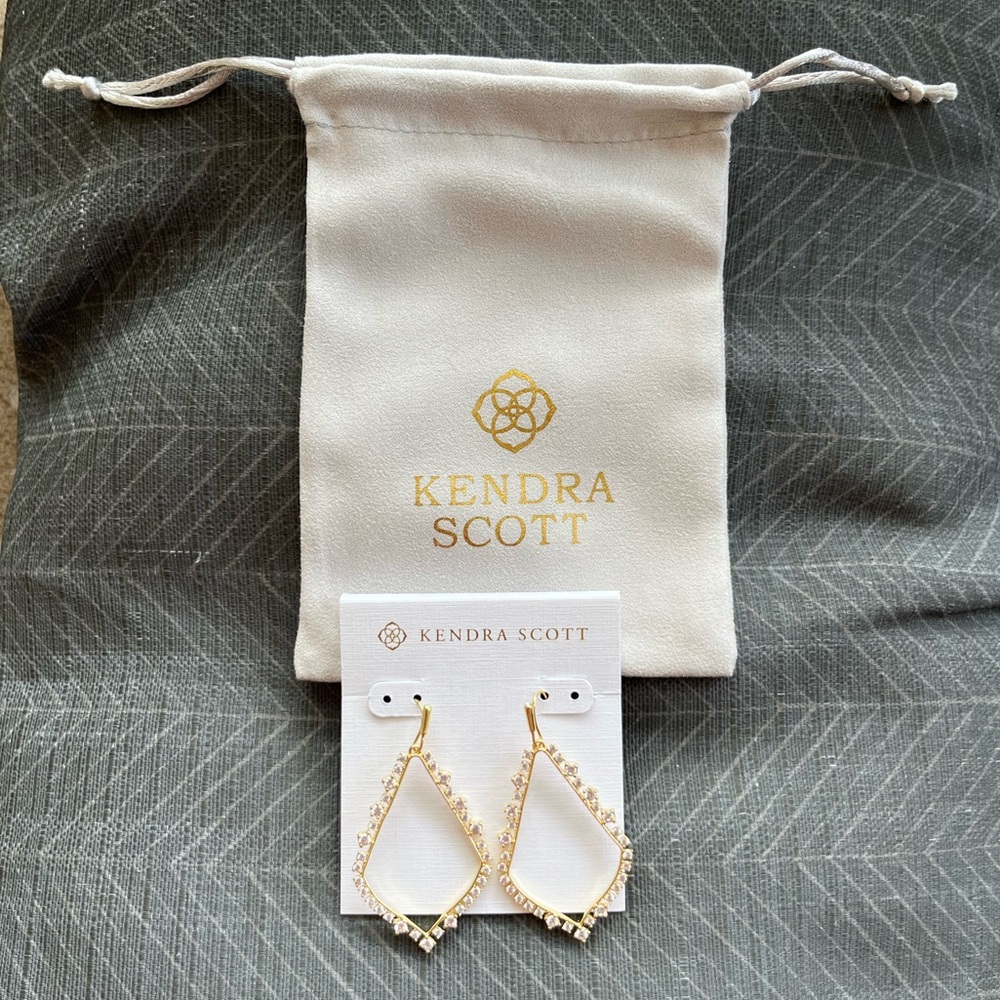 NWOT Kendra Scott Sooner Hold Crystal Open Frame Earrings with White CZ